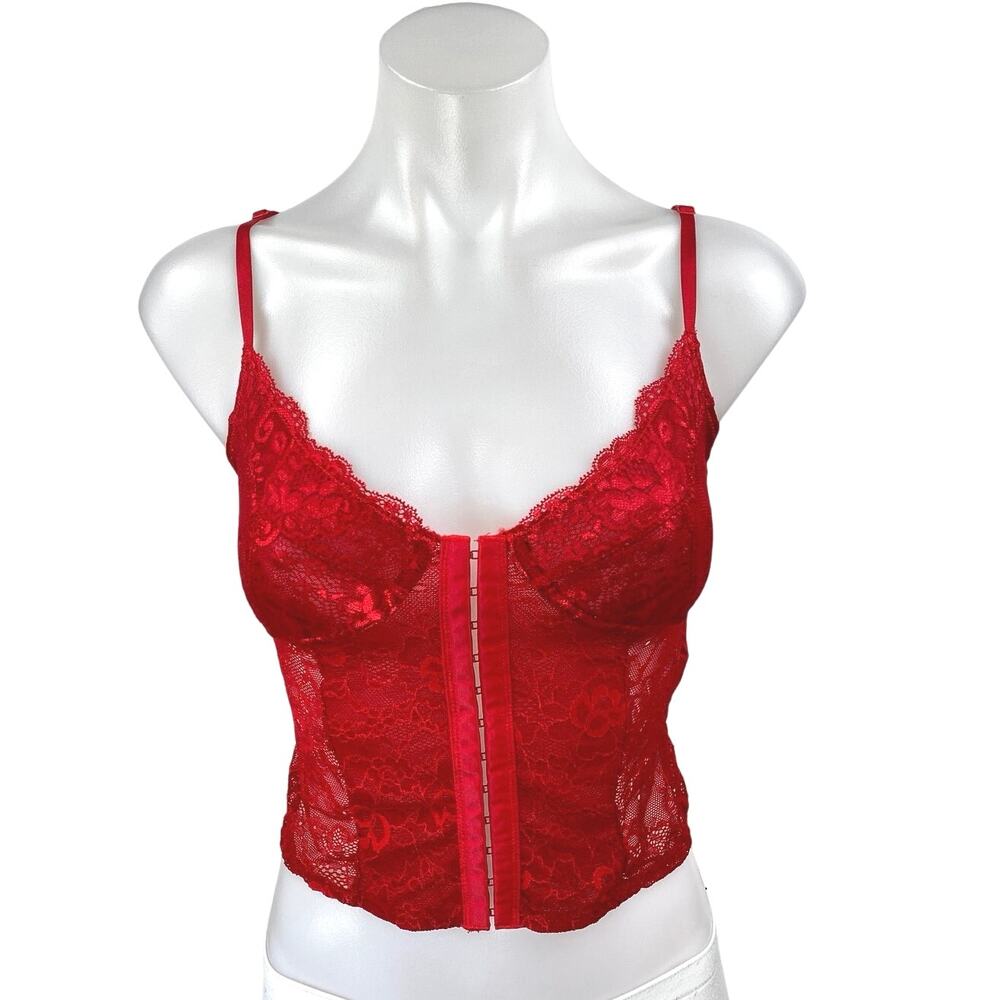 NA-KD Red Sleeveless Floral Lace Corset Bustier Cami Camisole Bra Top Size 34A